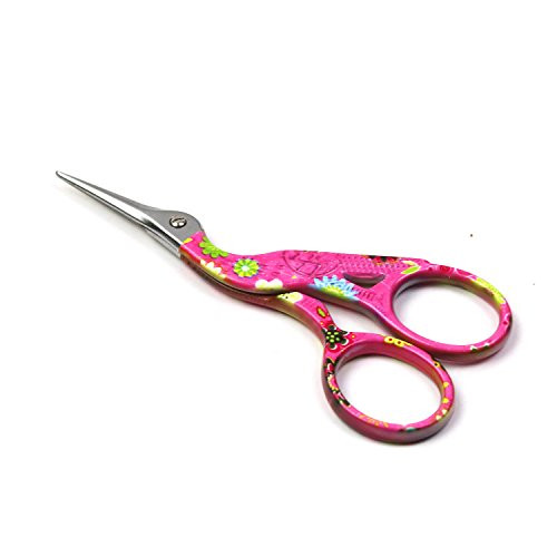 Stork Embroidery Scissors 3.5 inch Sewing Scissors Small Sharp for Crafting, Art Work, Threading, Needlework, Stainless Steel Crane Design Embroidery Scissors by D&D, Red