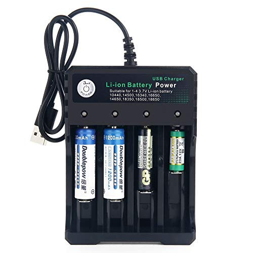 IEIK 18650 Smart Battery Charger 4-Bay USB Li-ion Battery Charger 5V 2A for Rechargeable Batteries 3_7V 10400 14500 16340 16650 18350 18500 26650 RCR123 4-Slot Universal Battery Charger Not Battery