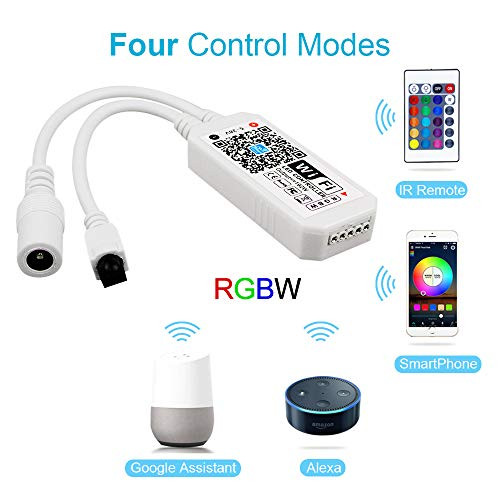 Zombber WiFi Wireless Smart LED Controller with 24 Keys Remote for RGBW LED Strip Lights, Compatible with Alexa Google Home IFTTT, Support Android iOS System