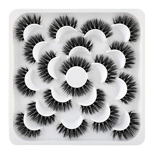 Wiwoseo False Eyelashes Dramatic Faux Mink Lashes 3D Thick Volume Long Fluffy Fake Lashes 10 Pairs Pack