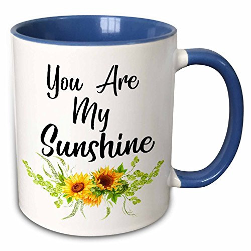 3dRose 254947_6"You Are My"You Are My Sunshine With Yellow Sunflowers, Blue" Mug 11 oz