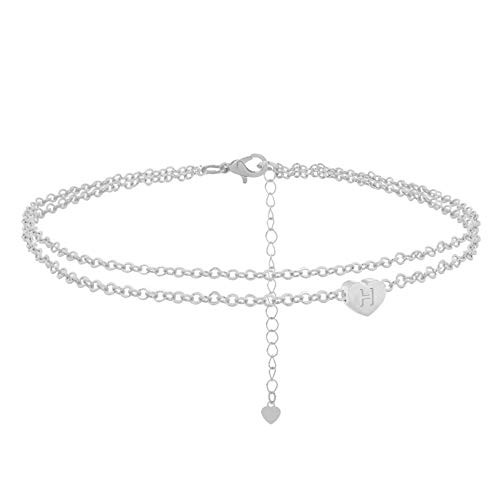 Heart Initial Anklet for Women Letter Anklet Dainty Chain Anklet with Initials Silver Ankle Bracelets for Girl Beach Jewelry H