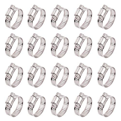 ISPINNER 20pcs Stainless Steel Adjustable 16-25mm Size Range Worm Gear Hose Clamp Fuel Line Clamp for Plumbing Automotive and Mechanical Application