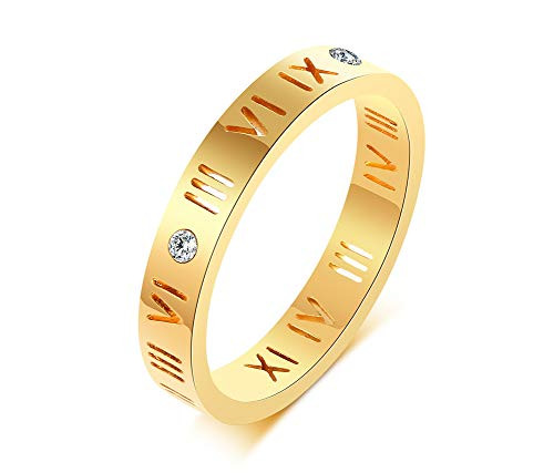 Vnox Stainless Steel CZ Roman Numeral Ring for Women GirlsRose Gold PlatedSilver Gold Plated 6
