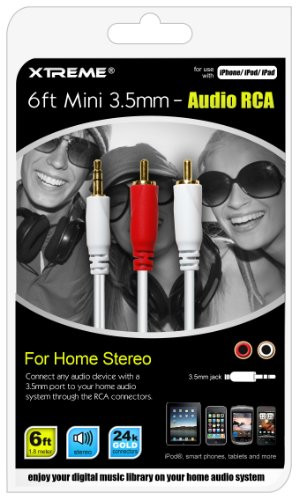 Xtreme 50603 3.5mm Audio to RCA - Data Cable - Retail Packaging - White and Red