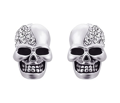 Xusamss Punk Body Piercing Earrings Stainless Steel Crystal Skull Stud Earrings
