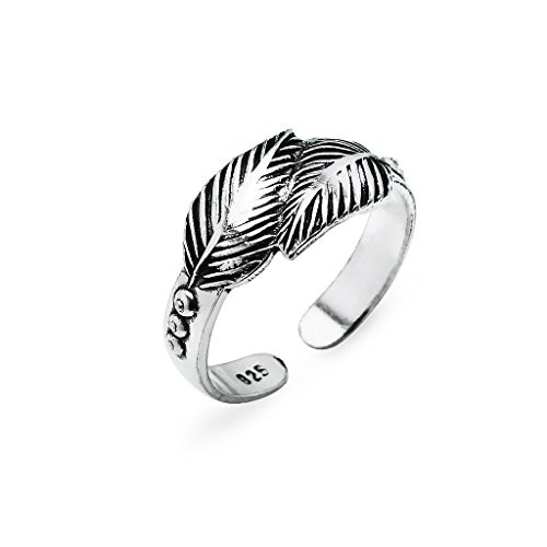 Silverline Jewelry Sterling Silver Toe Ring Boho Leaf or Feather Wrap Adjustable Open Toe Ring
