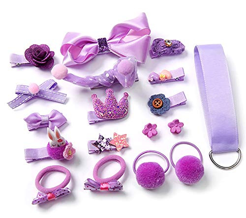 Baby Girls 18 pcs Hair Accessories Set Cute Hair Bows Elastic Hair Ties Hair Clips Ponytail Holder Toddlers Barrettes Hairpins Set Purple Baby Girls 18 pcs Hair Accessories Set Cute Hair Bows Elastic Hair Ties Hair Clips Ponytail Holder Toddlers Barrettes Hairpins Set Purple
