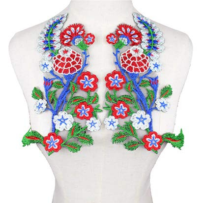 2pcs Beautiful Flowers Embroidered Iron on Applique Patches Color D