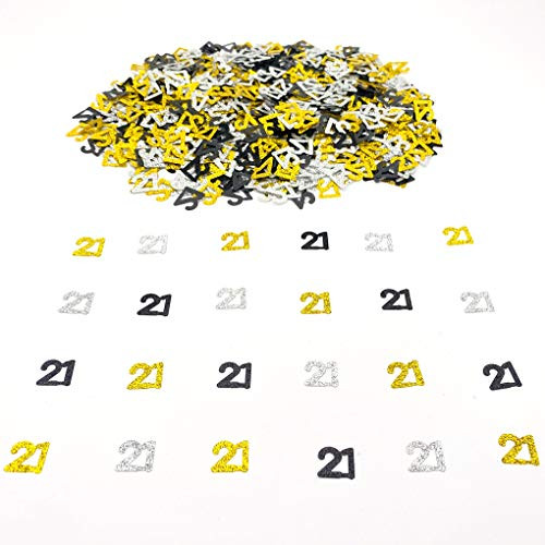 Glitter Number 21 and Fabulous Confetti  1000 Pieces  21th Birthday Anniversary Party Table Confetti Decorations  Glitter Gold Silver Black 21 Theme Party Supplies Number Confetti