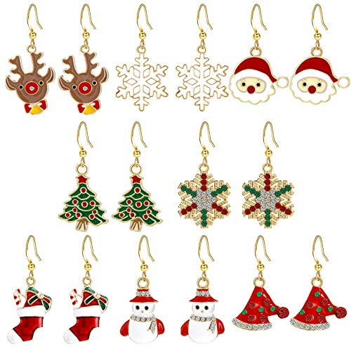 8 Pairs Christmas Theme Earrings Drop Dangle Earrings Xmas Holiday Jewelry Set with Xmas Santa Claus Elk Snowman Design for Women Girls 8 Pairs Christmas Theme Earrings Drop Dangle Earrings Xmas Holiday Jewelry Set with Xmas Santa Claus Elk Snowman Design for Women Girls