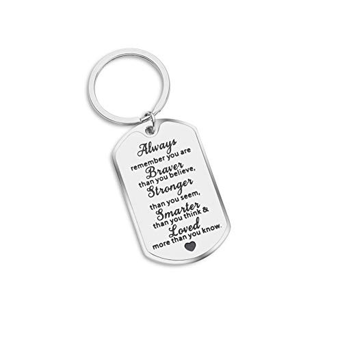 Always Remember You are Braver Than You Believe Inspirational Gift for Teenages Boys Girls Friends Student Graduation Keychain Women Men AA Recover Key Ring