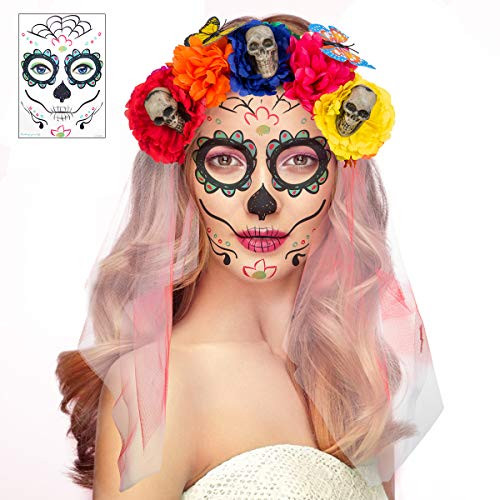 Halloween Day of The Dead Colorful Rose Flower Crown Mexican Headband Headpiece Costume
