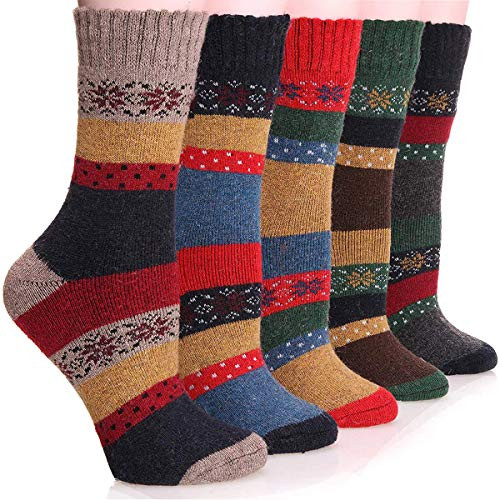 5 Pairs Womens Warm Wool Socks Thick Vintage Cotton Comfort Casual Soft Winter Crew Sock Mulitcolor 1