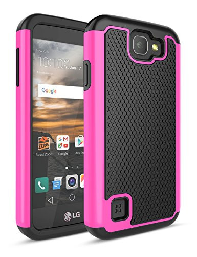 LG K3 Case TILL Shock Absorption Drop Protection Dual Layer Hybrid Rubber Plastic Impact Defender Rugged Slim Hard Case Cover for LG K3 Boost MobileVirgin Mobile LS450 Hot Pink