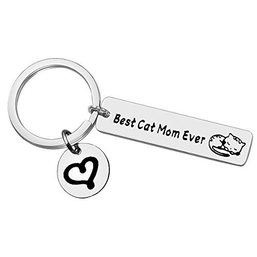Cat Mom Jewelry for Women Cat Mom Keychains Best Cat Mom Ever Keychain Cat Gift Key Ring for Women Pet Memorial Kitten Lover Gifts for Cats Lovers Best Friend Mothers Day Birthday Jewelry Gift for Her