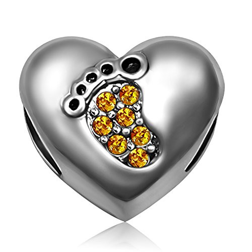 JMQJewelry Baby Foot Heart Love Bead Birthday Birthstone November Yellow Charms for Bracelets Girls Women Jewelry JMQJewelry Baby Foot Heart Love Bead Birthday Birthstone November Yellow Charms for Bracelets Girls Women Jewelry