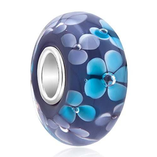 CharmSStory 925 Sterling Silver Core Flower Glass Charms Bead For Bracelets Purple