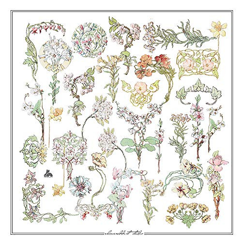 Doraking Mucha Great Works Vintage Flowers Stickers for Decoration Laptop Scrapbook Windows - Doraking No-Repeat Vintage Flowers Stickers