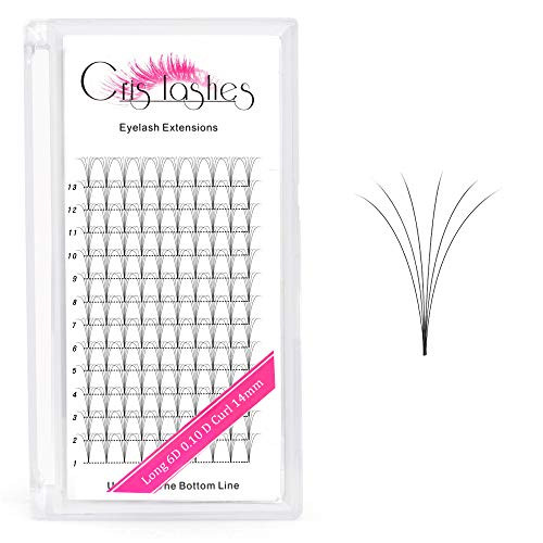 Volume Lash Extensions 6D 0_10 D Curl 14mm Premade Fans Long Stem Matte Black 6D 0_10 -D 14mm