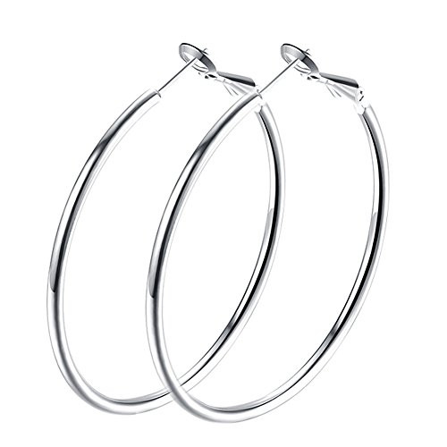 Hoop Earrings 18k White Gold Plated Hoop Earrings for Womens sensitive ears 42mm Hoop Earrings 18k White Gold Plated Hoop Earrings for Womens sensitive ears 42mm