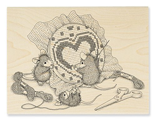 STAMPENDOUS House Mouse Wood Rubber Stamp Cross Stitch Heart