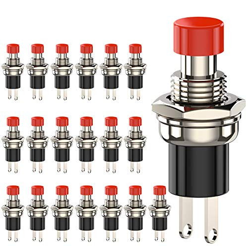 DIYhz Momentary Push Button Switch 1A 250VAC SPST Mini Pushbutton Switches Normally OpenNO Red Cap - 20pcs