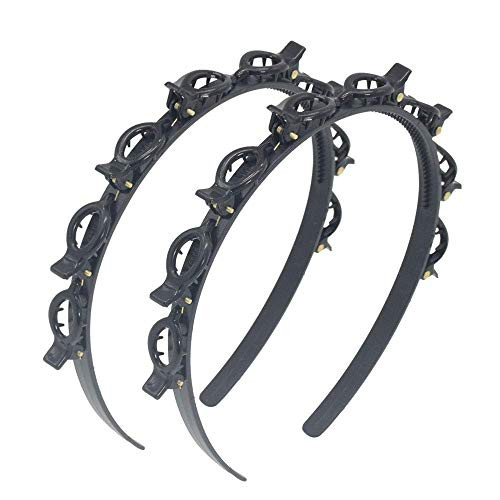 Double Layer Twist Plait Headband Hair Tools Double Bangs Hairstyle Hairpin Multi-Layer Hollow Woven Headband Headband with Alligator Clip Korean Style Fashionable Girl Braided Hair 2PC blcak