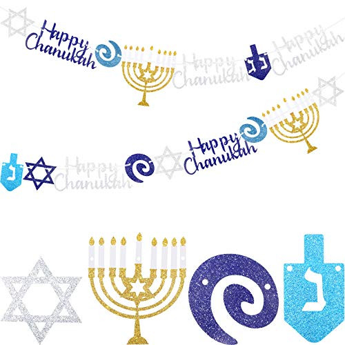 Chanukah Garland Happy Hanukkah Banner Silver Blue Glitter Dreidel Garland Chanukah Party Supplies Hanukkah Party Decorations for Home Festival Decor Pre-Assembled 8_2 Feet 2 Pieces Chanukah Garland Happy Hanukkah Banner Silver Blue Glitter Dreidel Garland Chanukah Party Supplies Hanukkah Party Decorations for Home Festival Decor Pre-Assembled 8_2 Feet 2 Pieces