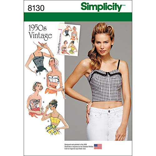 Simplicity Creative Patterns 8130 Misses' 1950's Vintage and Cropped Tops, D5 (4-6-8-10-12)