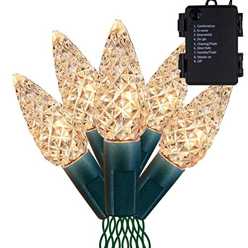 FUNPENY C6 Christmas String Lights 50 LED 17ft Fairy String Lights with 8 Modes Battery Operated Patio Christmas Party Xmas Tree Wedding Holiday Decoration Warm White Battery Not Include