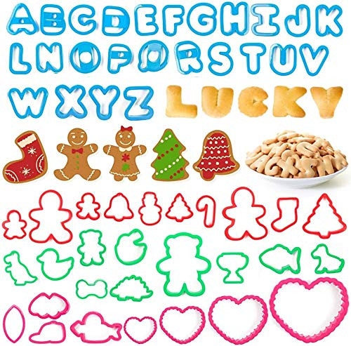 HansGo Christmas Cookie Cutters 56PCS Gingerbread Man Cookie Cutters Mold Alphabet Cookie Cutters