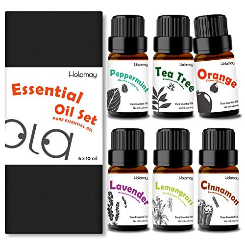 Essential Oils Set Holamay Aromatherapy Diffuser Oils Gift Set with Tea Tree Lavender Orange Peppermint Cinnamon Lemongrass Essential Oils for Skin   Hair Care Massage?6x10ml