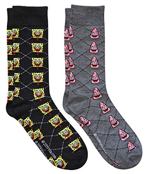 Hyp Spongebob Squarepants and Patrick Argyle Mens Crew Socks 2 Pair Pack Hyp Spongebob Squarepants and Patrick Argyle Mens Crew Socks 2 Pair Pack