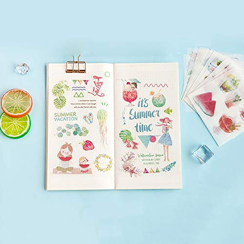 Doraking 100 Sheets Cute Cartoon Figure Plants Flowers Decoration Washi Scrapbooking Middle Size Stickers for Scrapbook Planners Bujos Decoration 100Sheets Scrapbooking Stickers Colored Summer