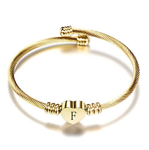SBI Jewelry Initial Letter F Bracelet Bangle Gold Heart Cuff Bracelet for Mom Wife Women Girls Birthday Gift SBI Jewelry Initial Letter F Bracelet Bangle Gold Heart Cuff Bracelet for Mom Wife Women Girls Birthday Gift