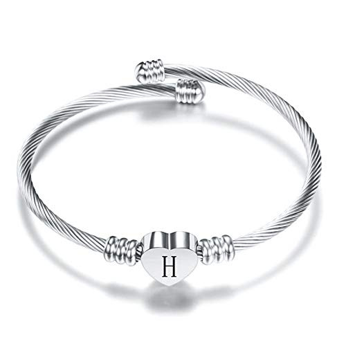 SBI Jewelry Initial Letter Cuff Bracelet Women Girls Silver H Heart Cuff Bracelets for Sister Granddaughter Gift SBI Jewelry Initial Letter Cuff Bracelet Women Girls Silver H Heart Cuff Bracelets for Sister Granddaughter Gift