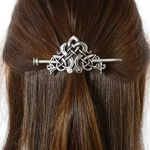 Viking Celtic Crown HairPins Clip- Viking Hair Accessories Celtic Knot Hair Barrettes Antique Silver Hair Sticks Irish Hair Decor for Long Hair Jewelry Braids Hair Clip With Stick ID-C