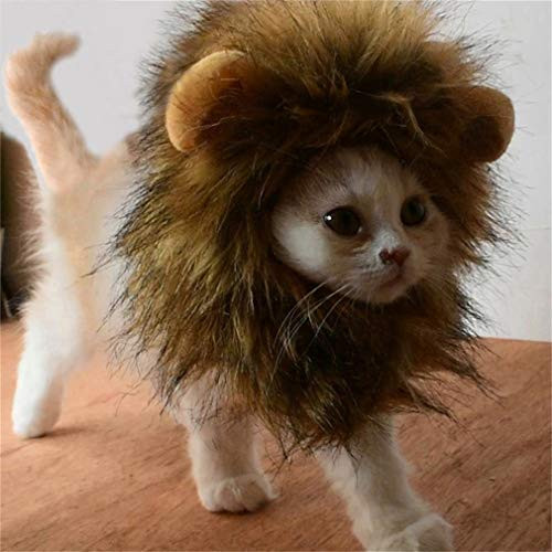 LAWOHO Halloween Pet Costume - Lion Mane Wig for Cat Costume Halloween Pet Costumes Pet Apparel for Dogs and Cats