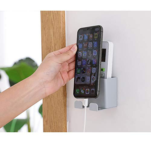 Wall Mount Phone Holder - Wall Mount Adhesive Cell Phone Charging Brackets Holders Remote Control Stand?Used as Cellphone Wall Mount Bed Side Shelf?Multipurpose Storage Box Gray