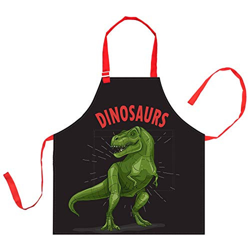 Nidoul Kids Apron Adjustable Dinosaur Kitchen Chef Apron with Big Pocket Girls Boys Bib Apron for Cooking Baking Art Painting Gardening Green Dinosaur-1 6-12 Years