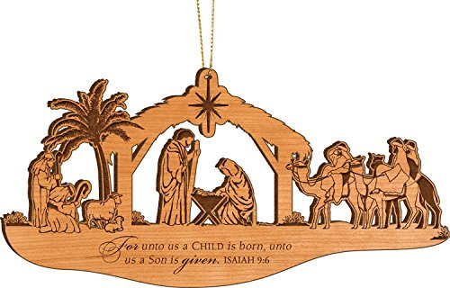P_ Graham Dunn for Unto Us a Child is Born Nativity Manger Wood Christmas Ornament