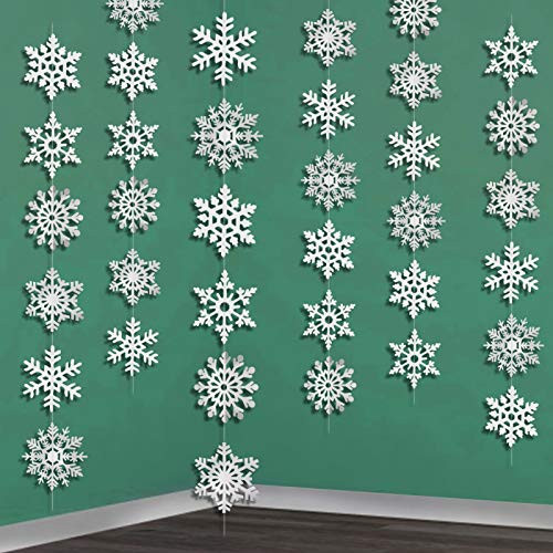 HOWAF 6 Strings of Snowflake Hanging Ornaments Frozen Party Supplies Winter Wonderland Party Decorations White Christmas Snowflake Garlands Decorations