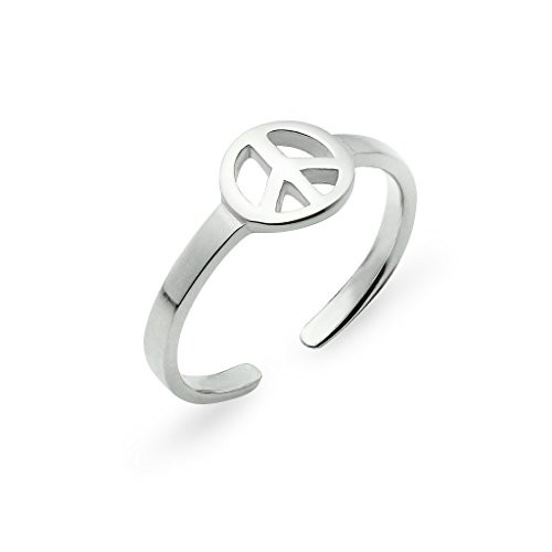 Silverline Jewelry 925 Sterling Silver Peace Sign Adjustable Open Toe Ring