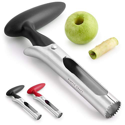 Simple Craft Apple Corer - Premium Stainless Steel Apple Corer Tool For Removing Cores   Pits - Sharp Serrated Core Remover For Apples   Pears Black