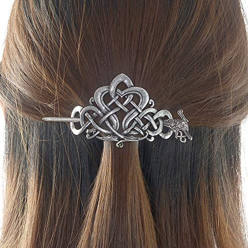 Viking Dragon Celtic Hairpins Clips- Norse Celtic Knot Hair Accessories Hair Slide Hair Barrettes Irish Hair Decor for Long Hair Jewelry Braids Hair Stick With Dragon Design Dragon-NC1