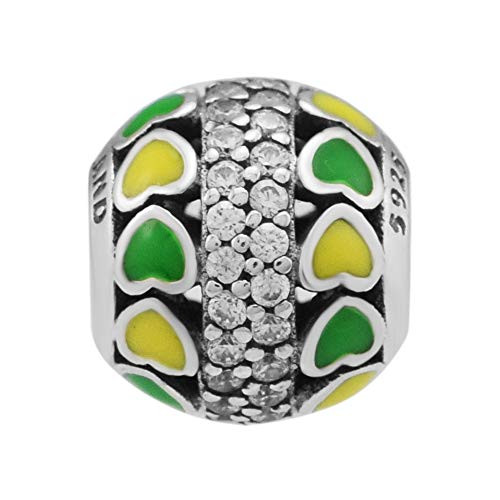 CKK Forever Heart Beads with Green Enamel   Blue Stone Fits Pandora Bracelets 925 Sterling Silver Jewelry CKK Forever Heart Beads with Green Enamel   Blue Stone Fits Pandora Bracelets 925 Sterling Silver Jewelry