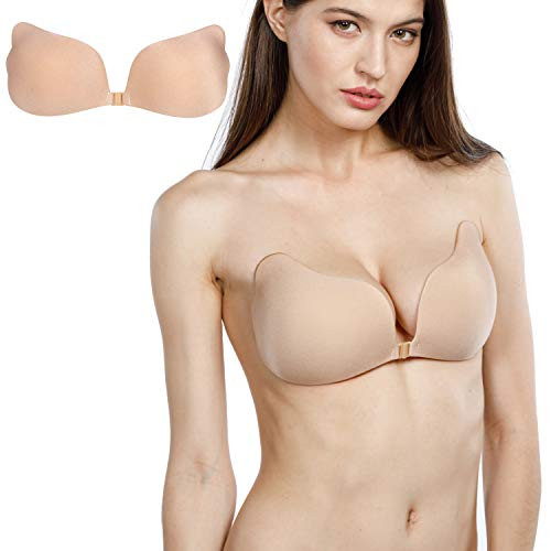 Strapless Adhesive Bra Push up Backless Sticky Bra Invisible Lift up Bra Reusable for Women Beige BBeige