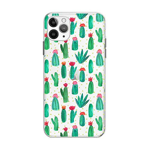 FancyCase Compatible with iPhone 12 Mini 5_4 inch-Cactus Pattern Soft Silicone Protective Transparent iPhone 12 Mini Case Green Cactus