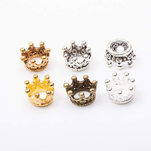 50pcs Mixed Color 3D King Crown Charm Beads Bracelet Connector Spacer Beads Loose Beads for Bracelet Necklace DIY Jewelry Making Crafts